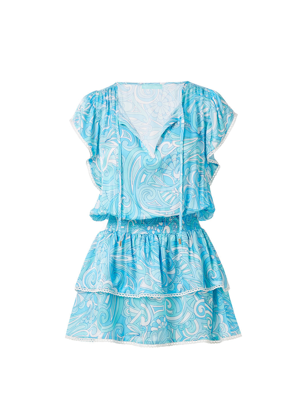 Keri Blue Mirage Tiered Skirt Short Dress | Melissa Odabash US