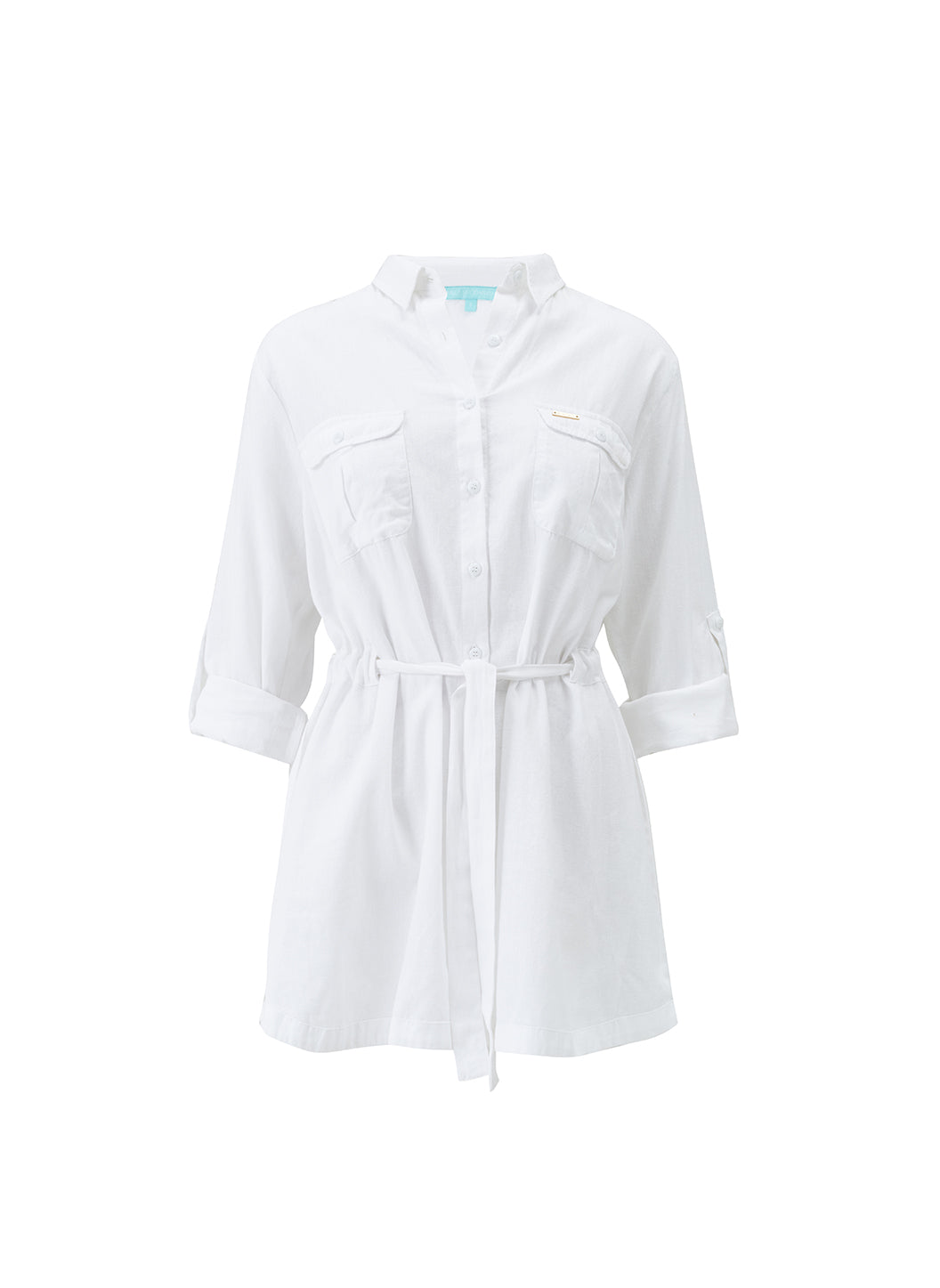 Melissa Odabash Lacey Cotton-Linen Mini Shirtdress Coverup, White, Women's, XL, Swimwear Swimsuits Bathing Suits Swim Coverups & Caftans