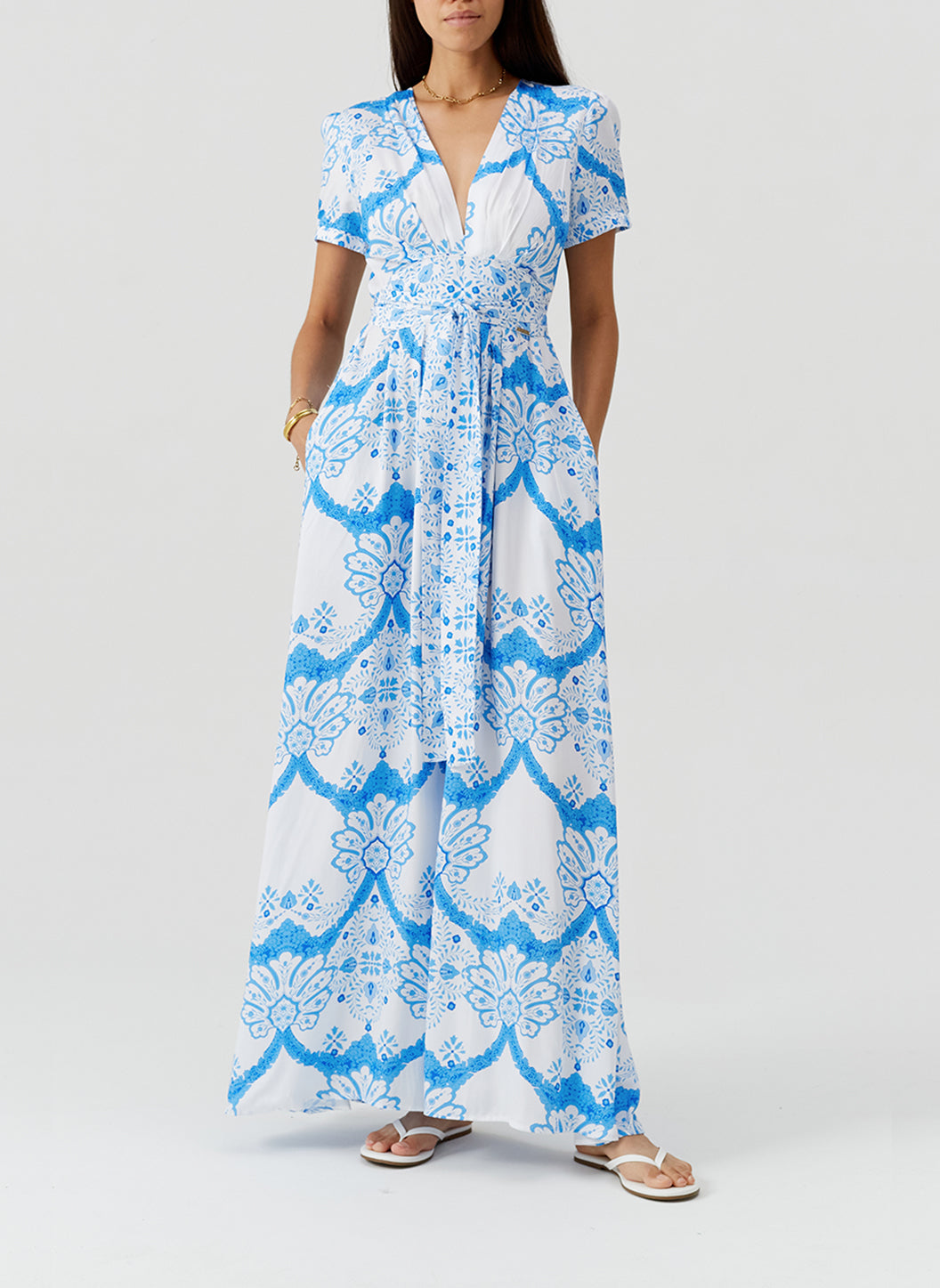 chinese dress ladies Lou Florian Maxi Cap Sleeve Dress