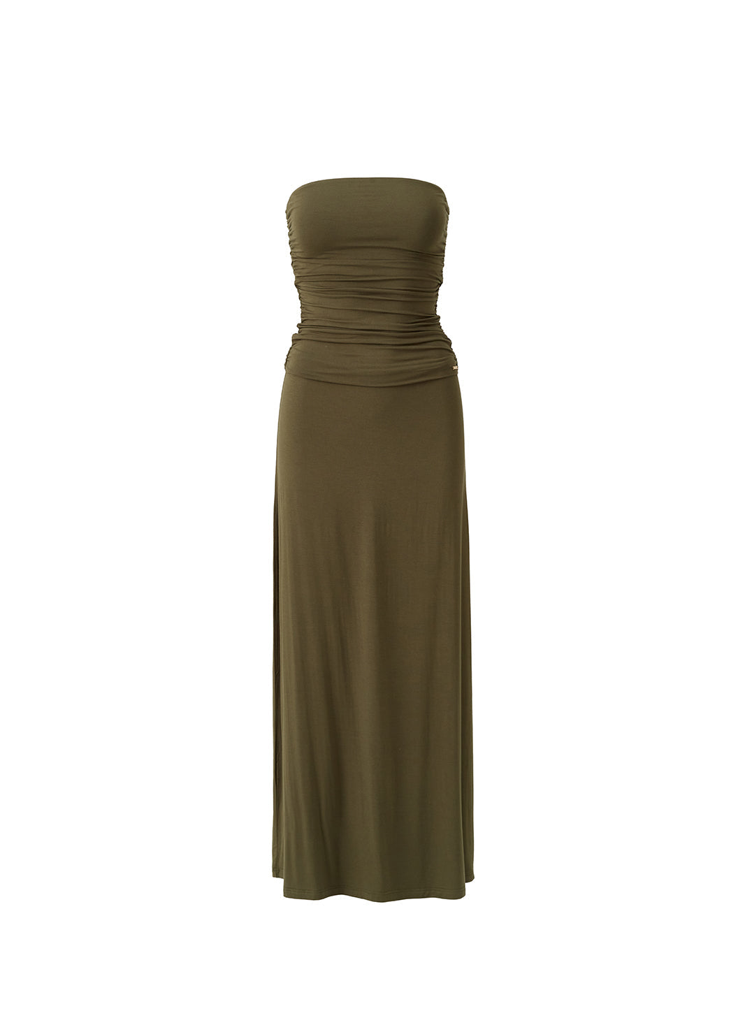 Rae Olive Bandeau Ruched Maxi Dress