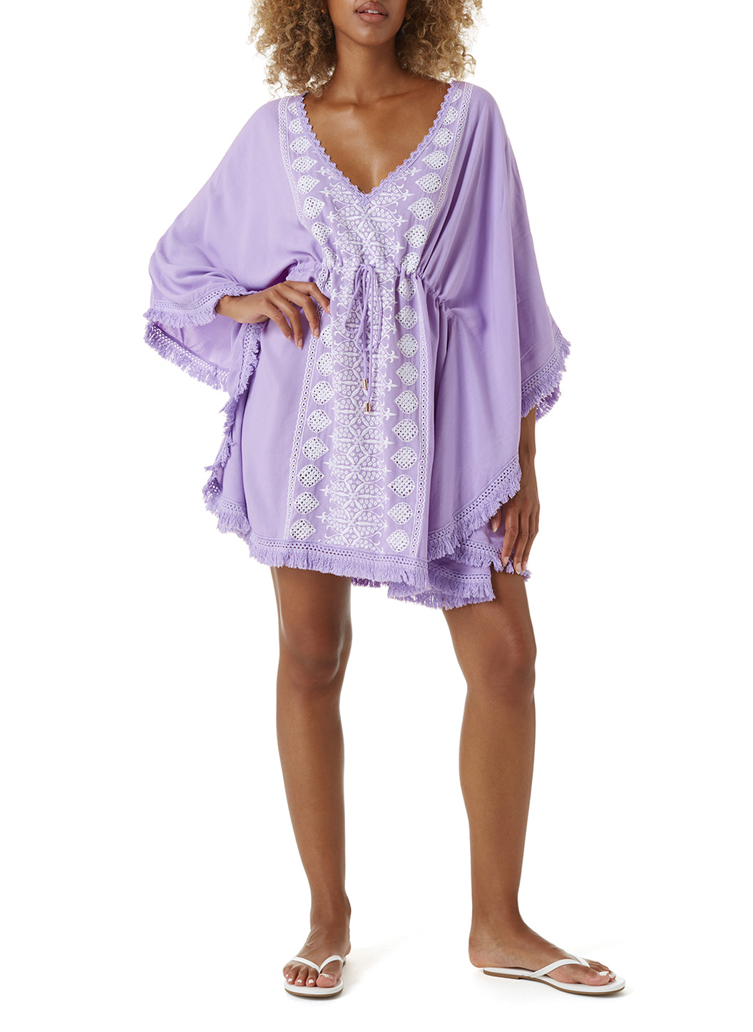 【MELISSA ODABASH】fringed embroidered voile kaftan MELISSA ODABASH Kara fringed embroidered voile kaftan | THE