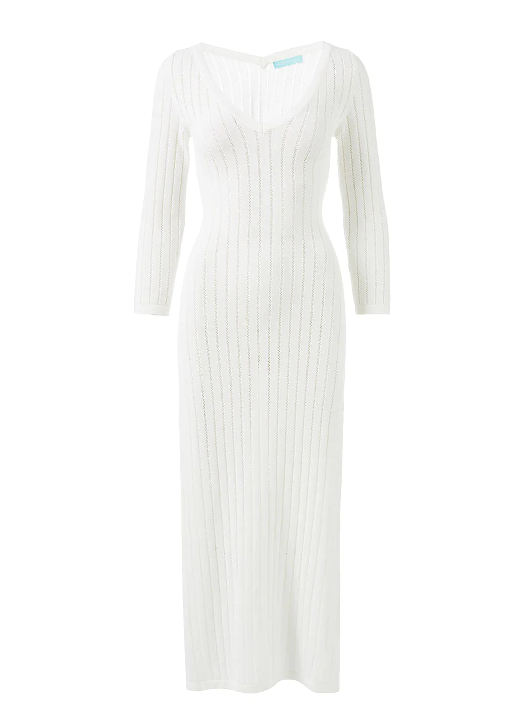 Melissa Odabash Jade White Scoop Neck Long Sleeve Fitted Maxi Knit