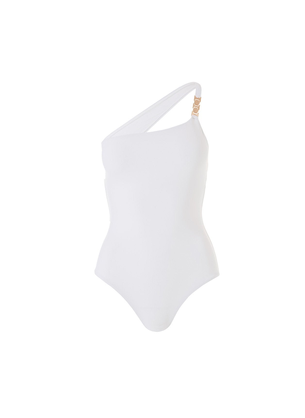 Seychelles White Hexagonal Trim One Shoulder Swimsuit