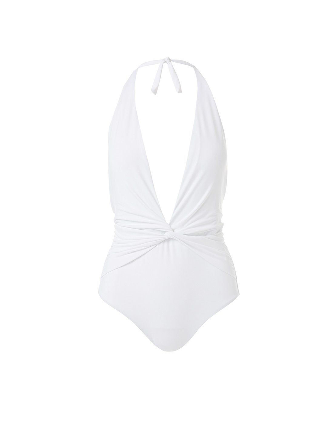 Deep Plunge Halter Neck Swimsuit - White