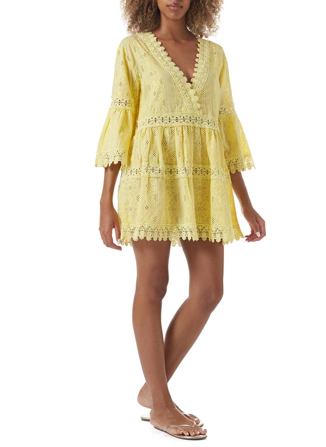 Melissa Odabash Victoria Yellow Embroidered Short Kaftan | Official Website