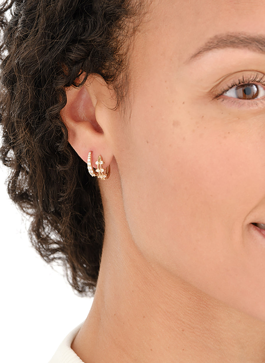 Gold graduated hoops and crystal huggie stack 