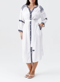 Ally White Navy Kaftan 2024 Curve Model Front