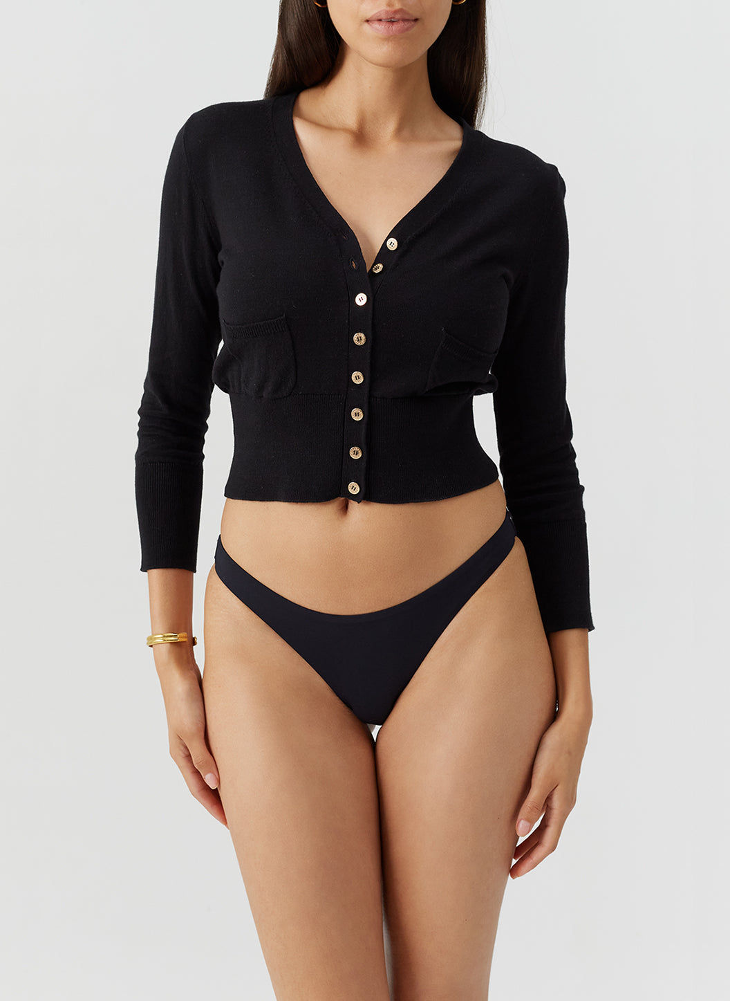 Andrea Black Cropped Knit Cardigan Top | Official Site