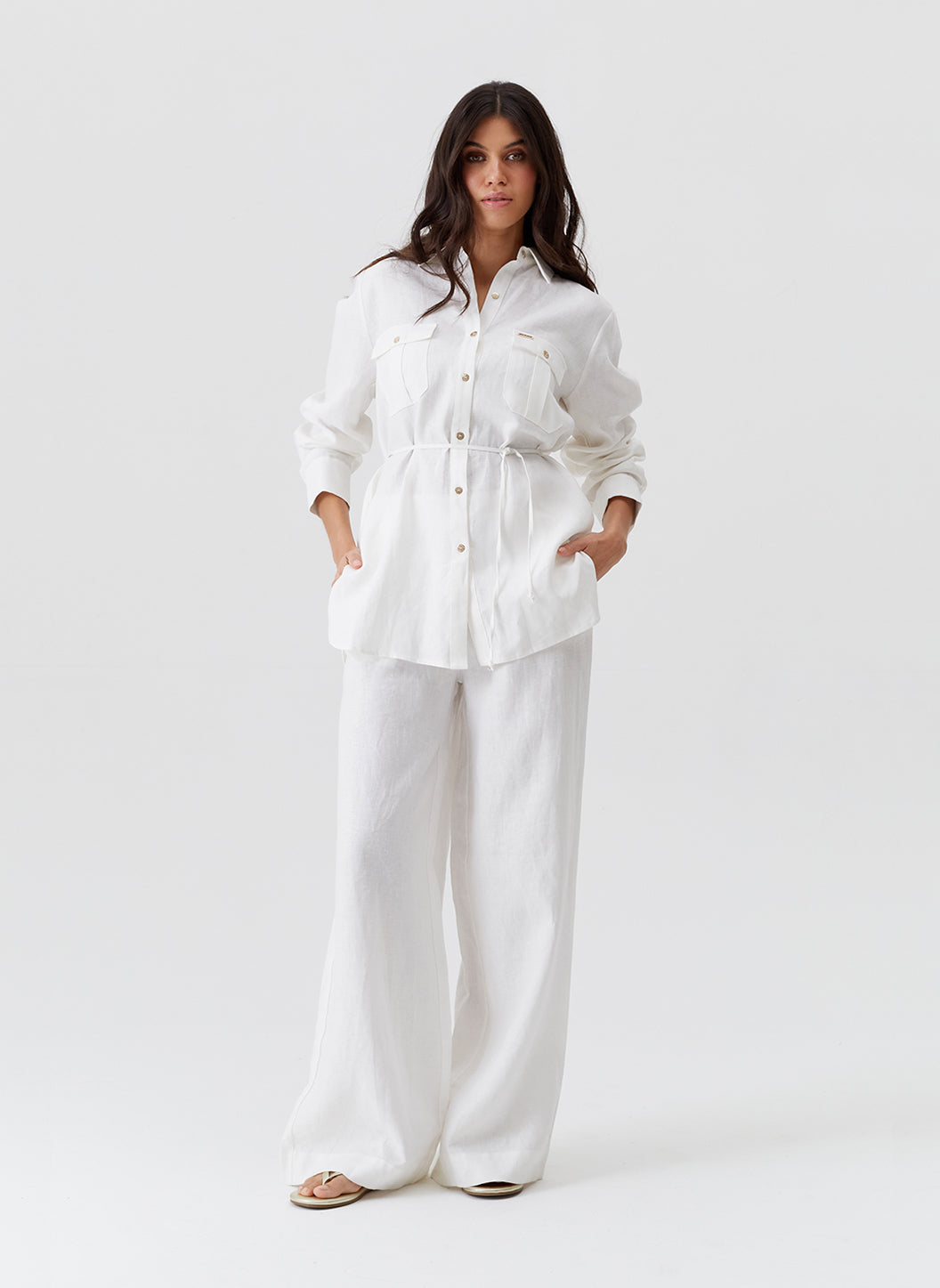 Ariel White Belted Linen Shirt | Official Site