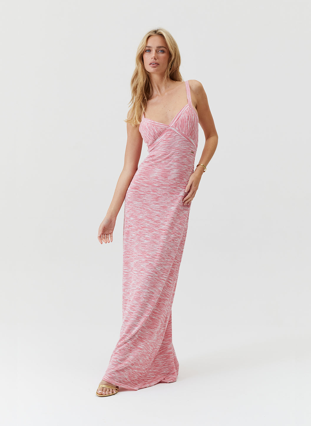 Colada Pink Melange Knit V-Neck Maxi Dress | Official US Site