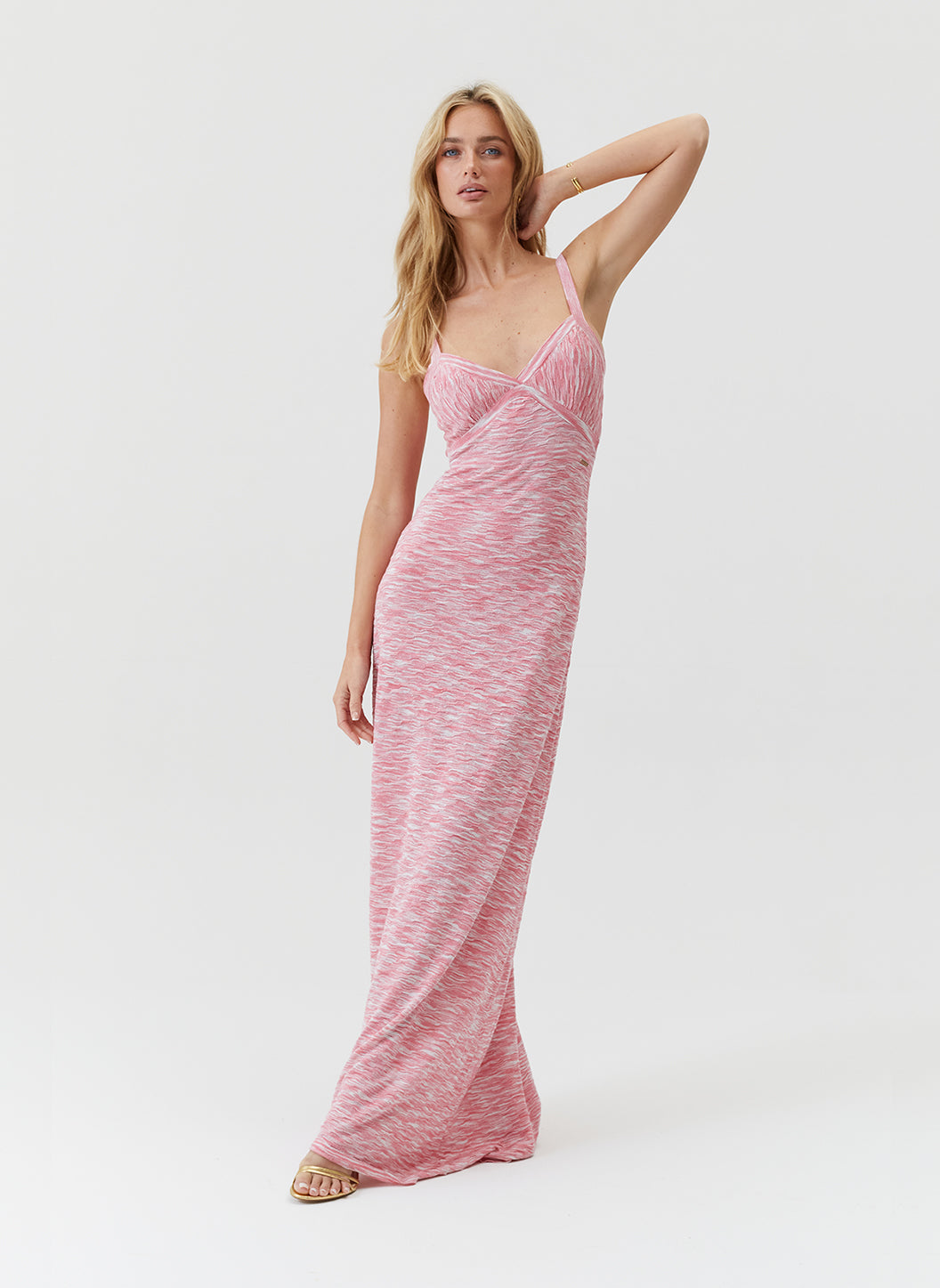 Colada Pink Melange Knit V-Neck Maxi Dress | Official US Site