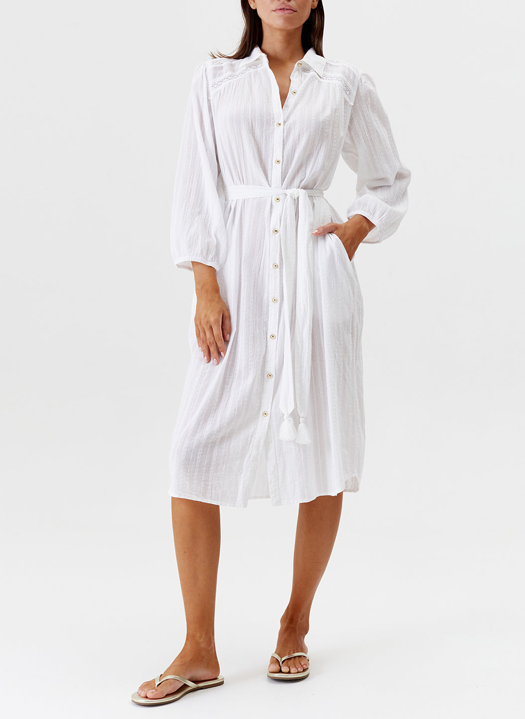Cressida White Belted Shirt Dress | Melissa Odabash US