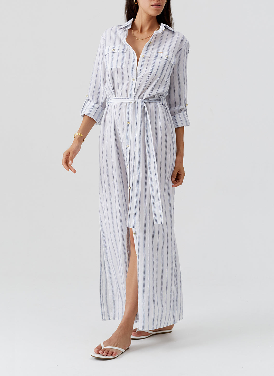 Darcy Stripe Linen Midi Shirt Dress | Official Site