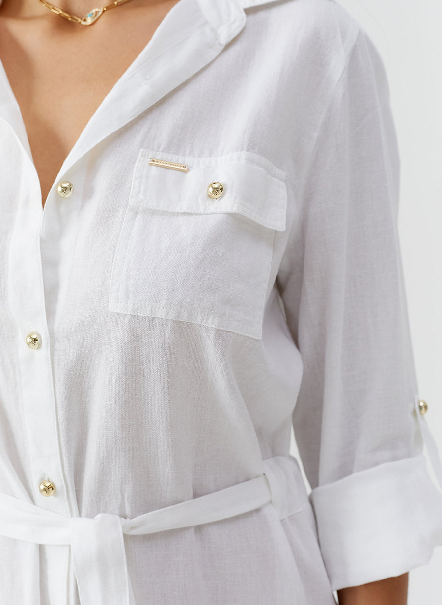 Darcy White Linen Midi Shirt Dress | Official Site M Darcy White Linen Midi Shirt Dress | Official Site M