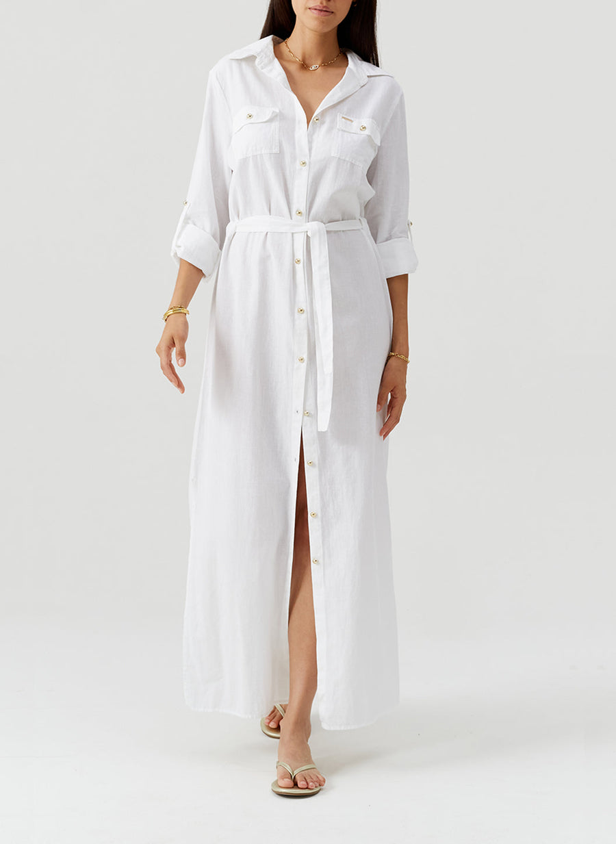 Darcy White Linen Midi Shirt Dress | Official Site Darcy White Linen Midi Shirt Dress | Official Site