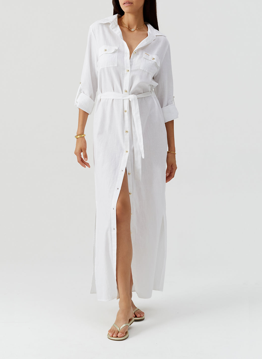 Darcy White Linen Midi Shirt Dress