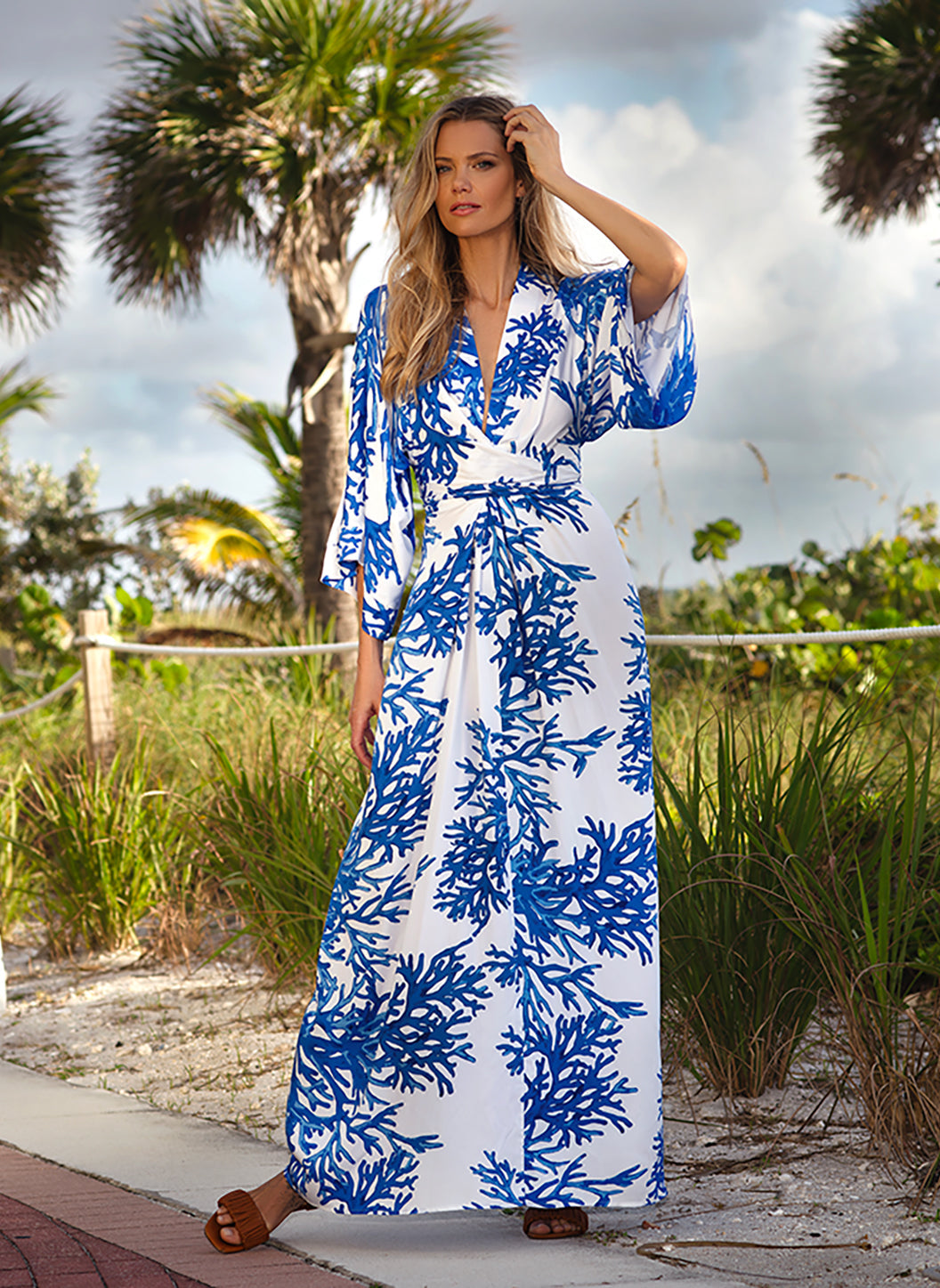 coral and blue dress Eloise Plunging Maxi Criteo-us Modal Open-Back Bodycon Mini flattering fit designed to Color:All Ivory