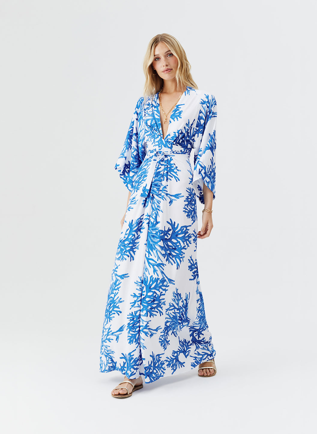 Eloise Blue Coral Plunging Maxi Dress | Official US Site