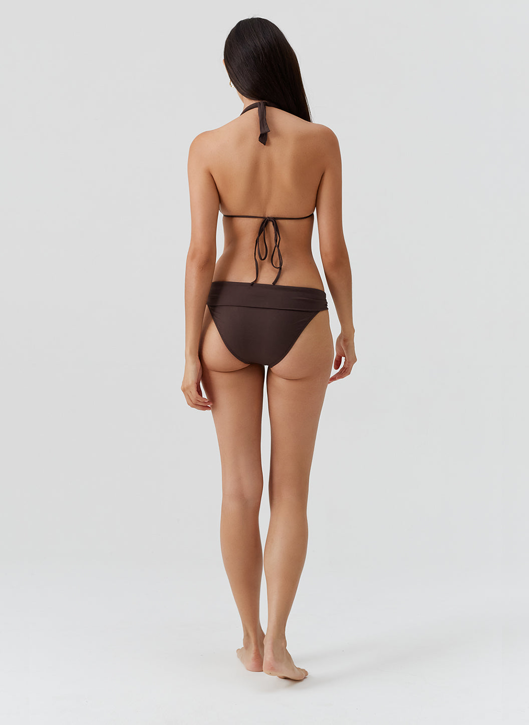Brown Halterneck Bikini Top Removable Pads Adjustable Ties