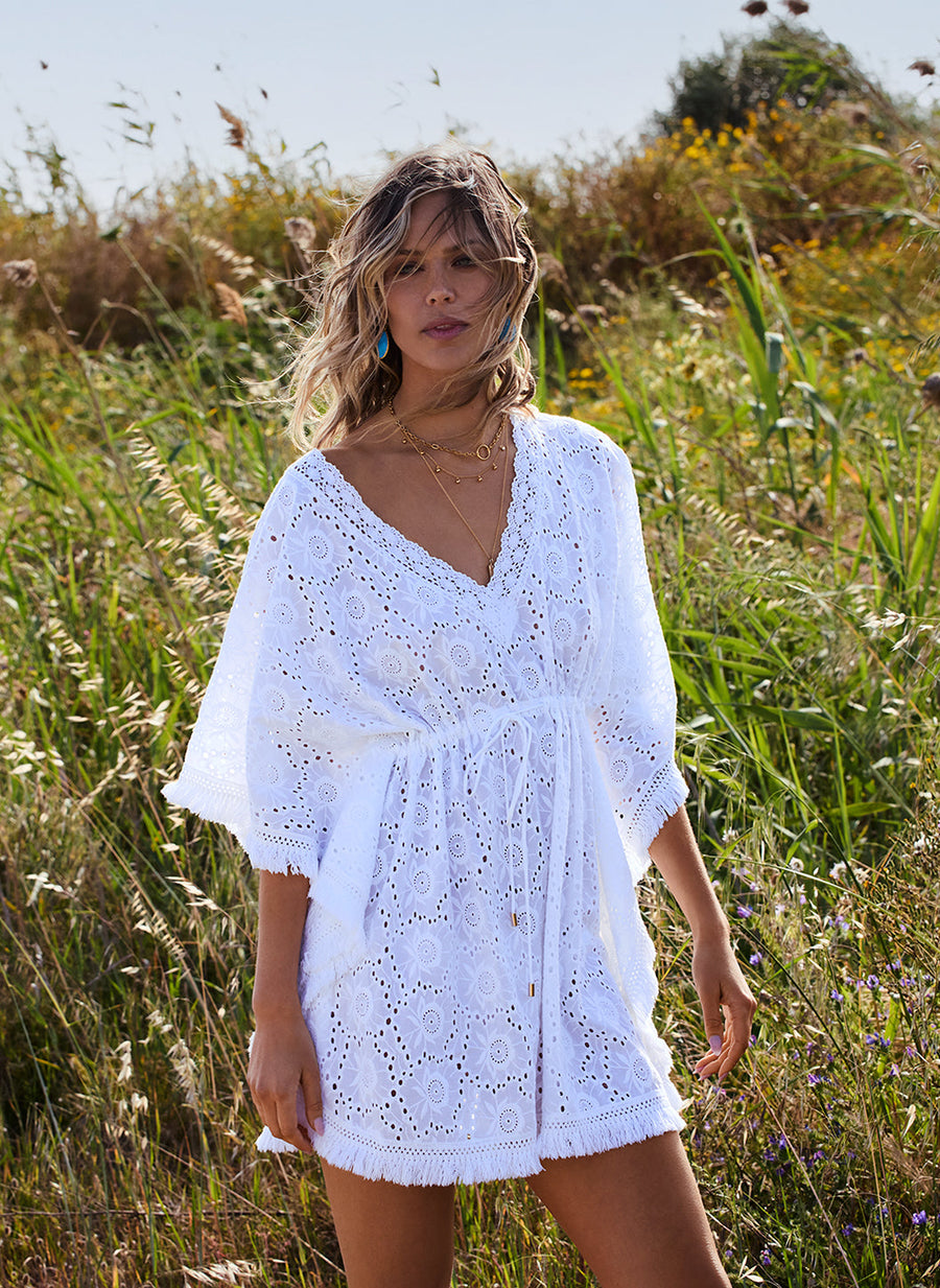 Melissa Odabash Ivy Broderie Anglaise Cotton Kaftan - White Melissa Odabash Ivy Broderie Anglaise Cotton Kaftan - White