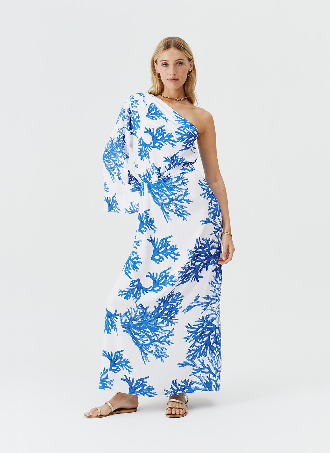 Lauren Blue Coral One Shoulder Maxi Dress | Official US Site