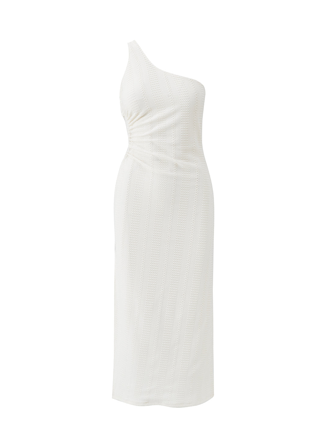 Lizzie White Midi Cut Out One Shoulder Knit Dress
