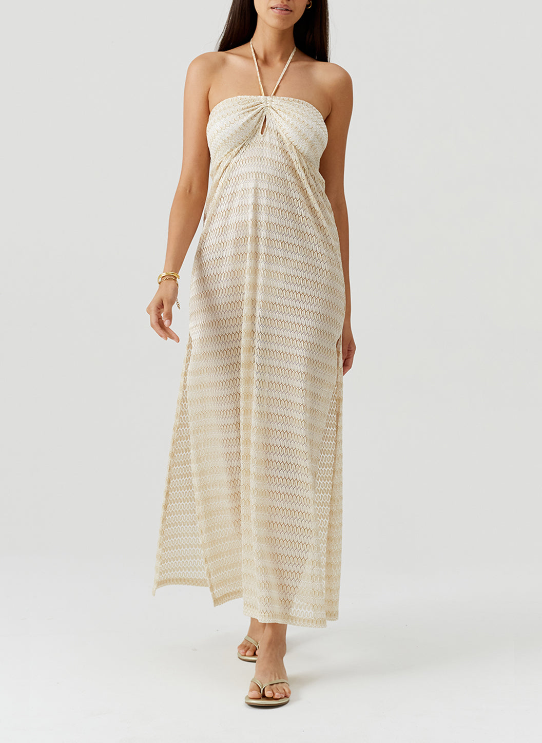 Mila Gold Halter Long Knit Dress | Official Site L Mila Gold Halter Long Knit Dress | Official Site L