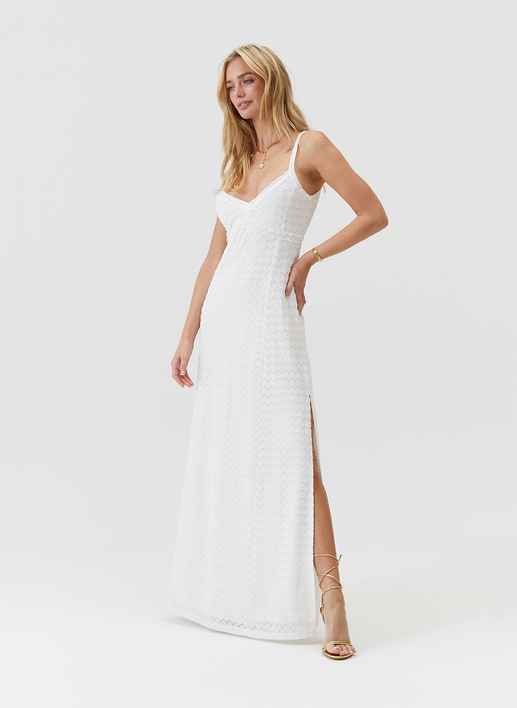 pois cami dress White ポワ Mサイズ Shop the Lake Como Fitted Bodice Cami Strap Midi Dress White