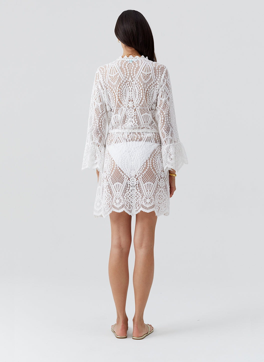Naia White Open Front Short Lace Kaftan | Official Site