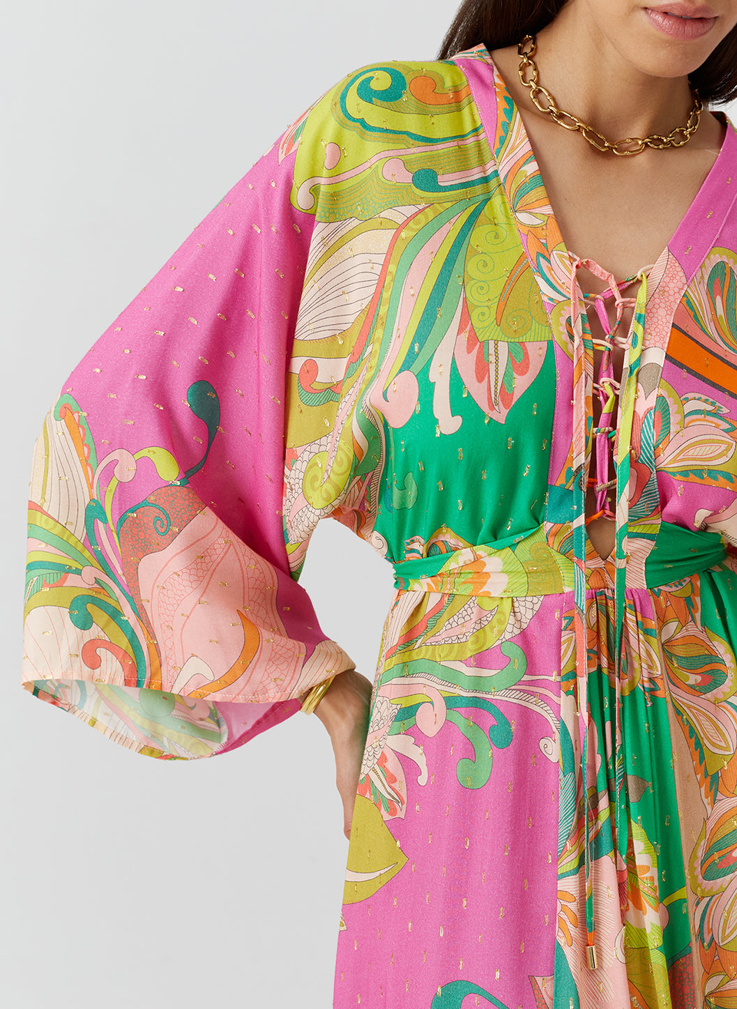 Natalie Carnation Lace Up Statement Print Maxi Dress | Official Site