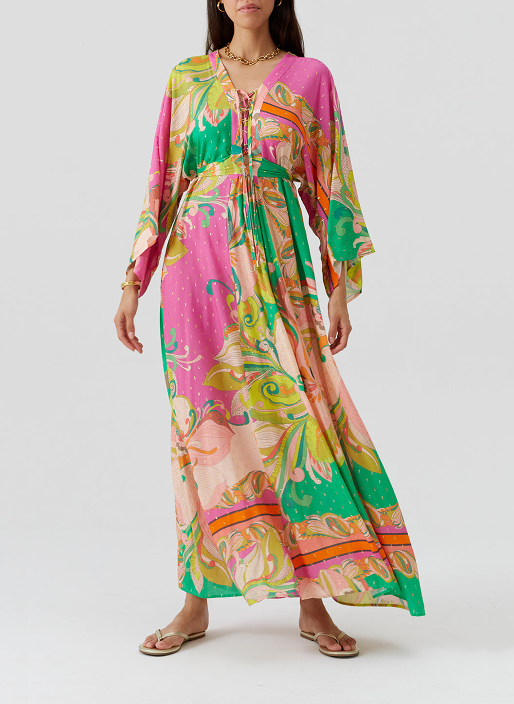 Natalie Carnation Lace Up Statement Print Maxi Dress | Official Site