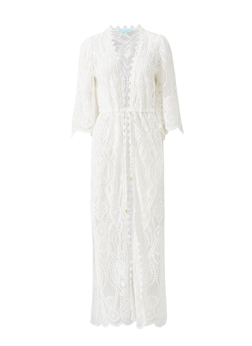 Nellie White Open Front Long Lace Kaftan | Official Site