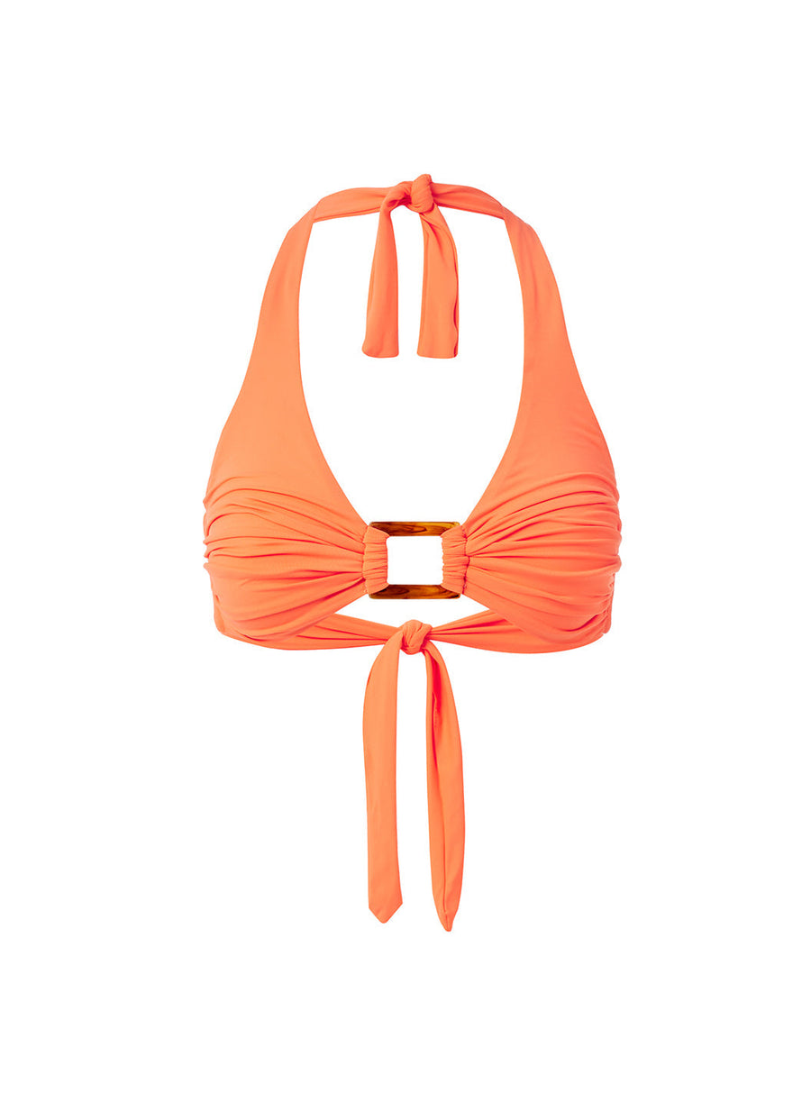Paris Orange Rectangle Trim Halterneck Bikini Top | Melissa Odabash US
