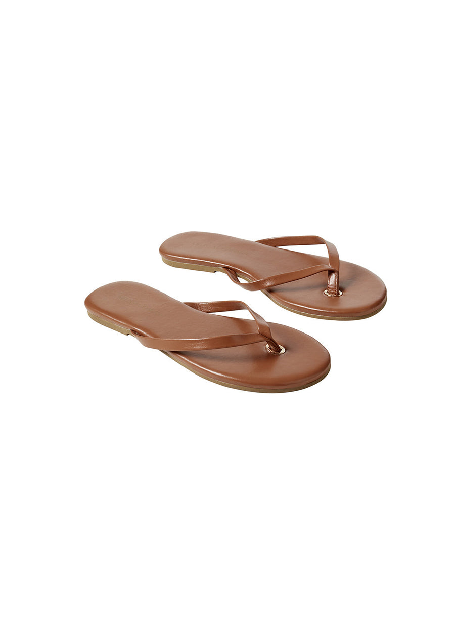 Beige Wide Fit Leather Flip Flops - Matalan