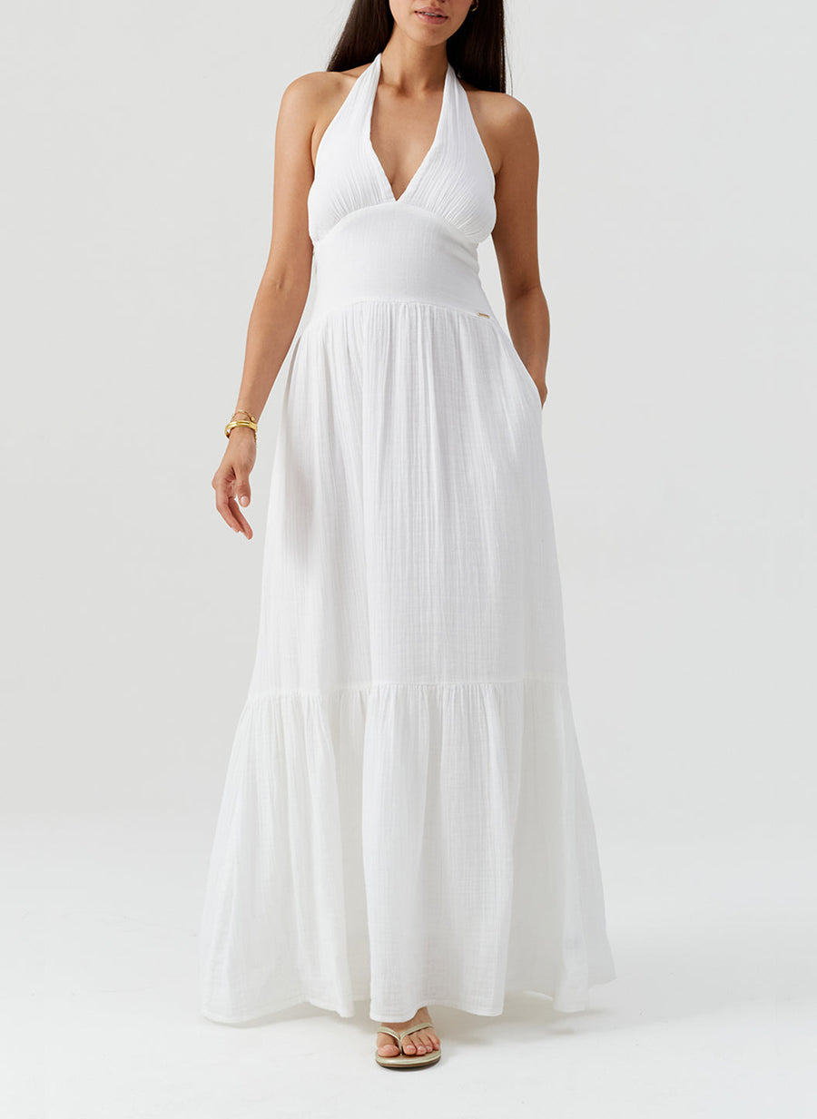 Shay White Long Halter Dress | Official Site XS Shay White Long Halter Dress | Official Site XS