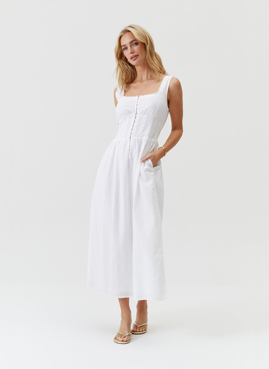 ノラベル様お取り置き　マリブフライス ロングスリーブカットソー　ホワイト Tammy White Cotton Lace Bodice Dress | Official US Site