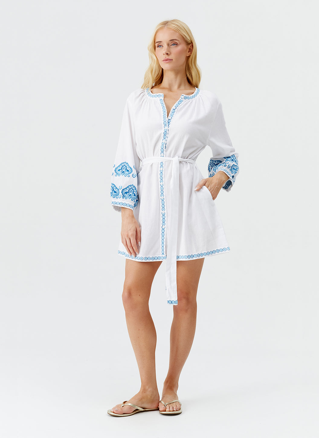 todayful organdy caftan blouse 貝殻ボタン Tania White Teal Dress | Official US Site