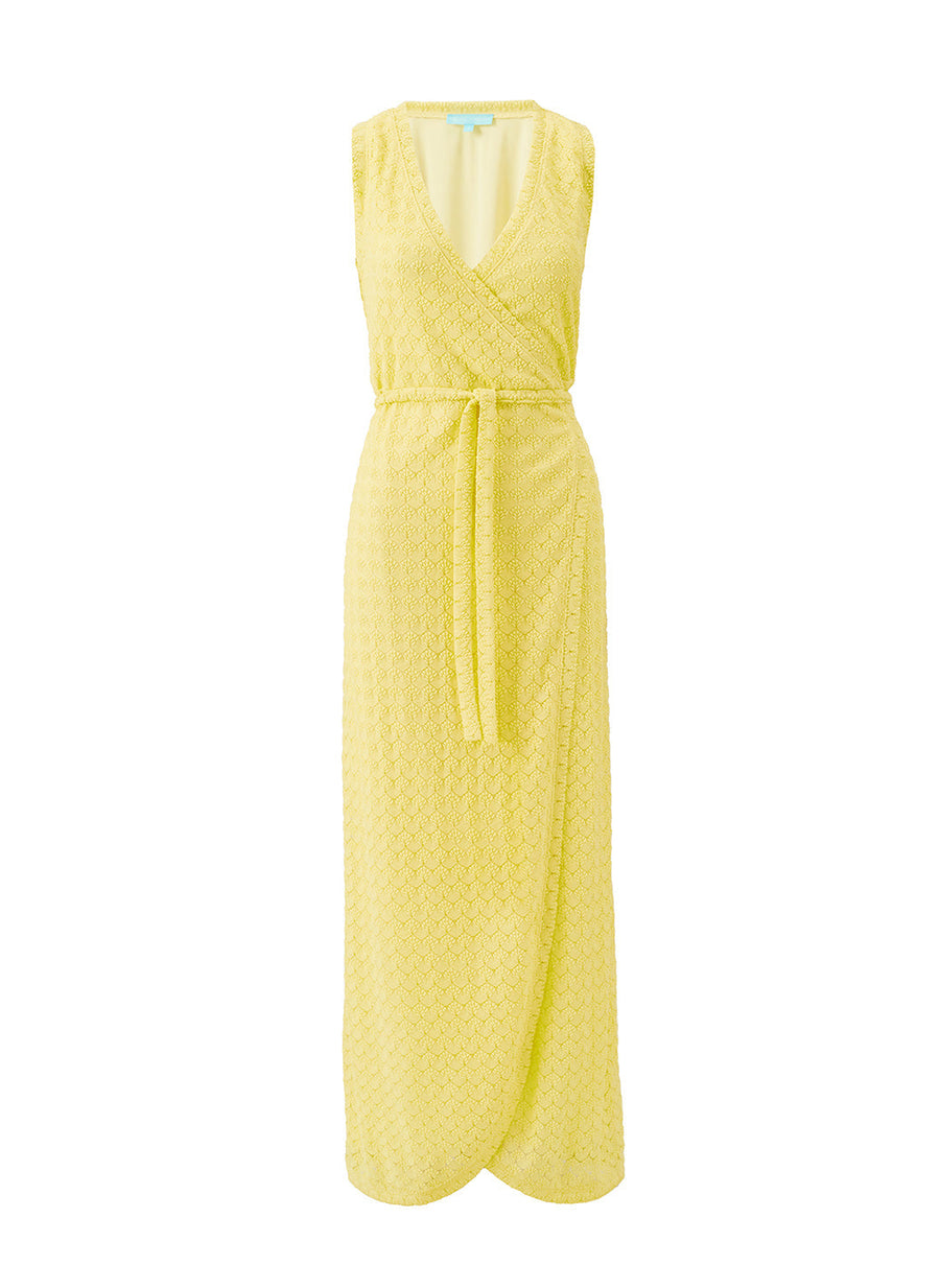 yellow knit dress Draped Shawl Viscose Roland Mouret Off shoulder V Neck Tiered Knit Maxi