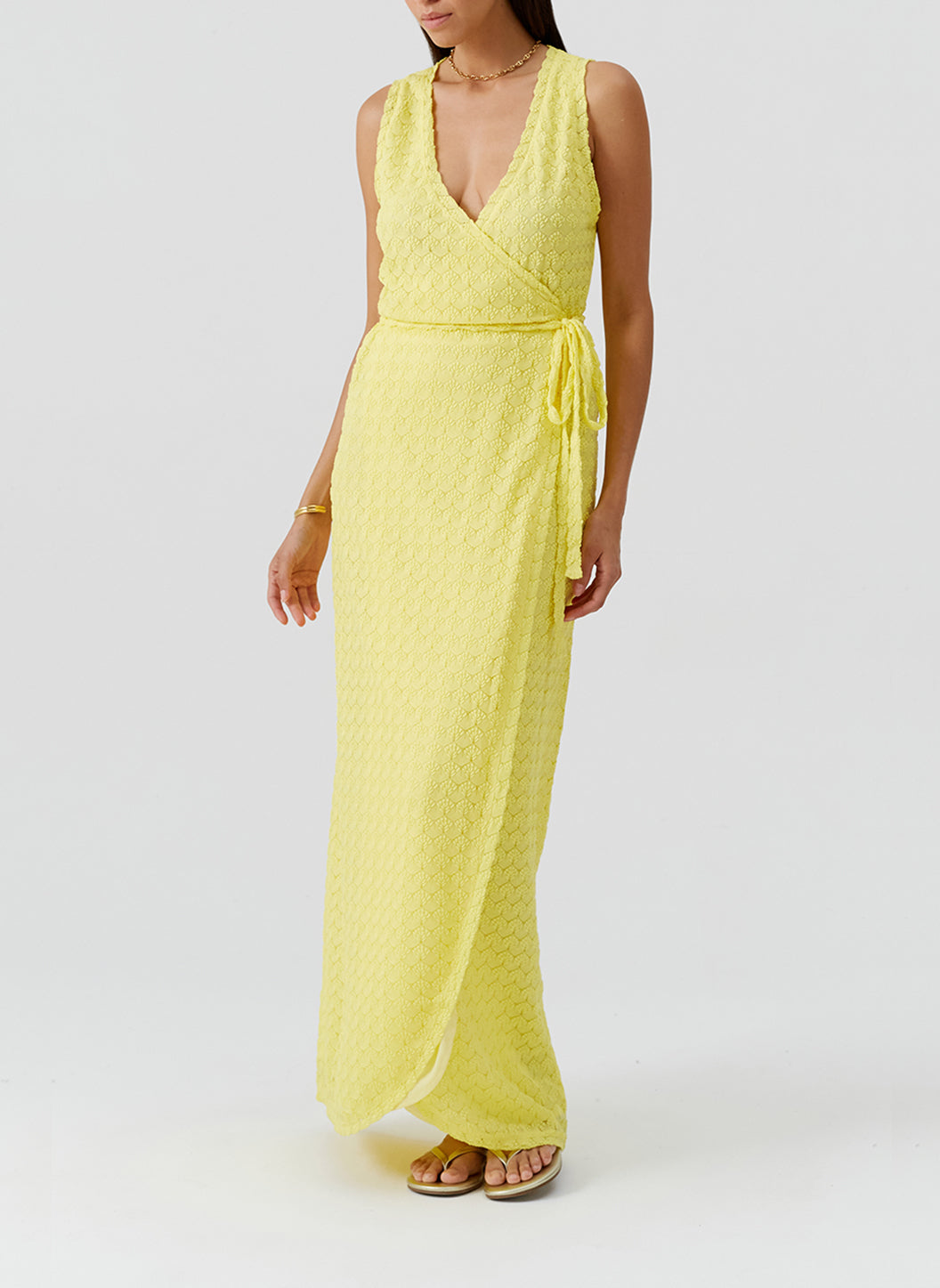 Zima Yellow Long Wrap Knit Dress | Official Site