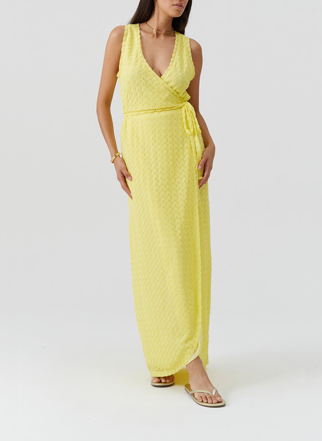 Zima Yellow Long Wrap Knit Dress | Official Site