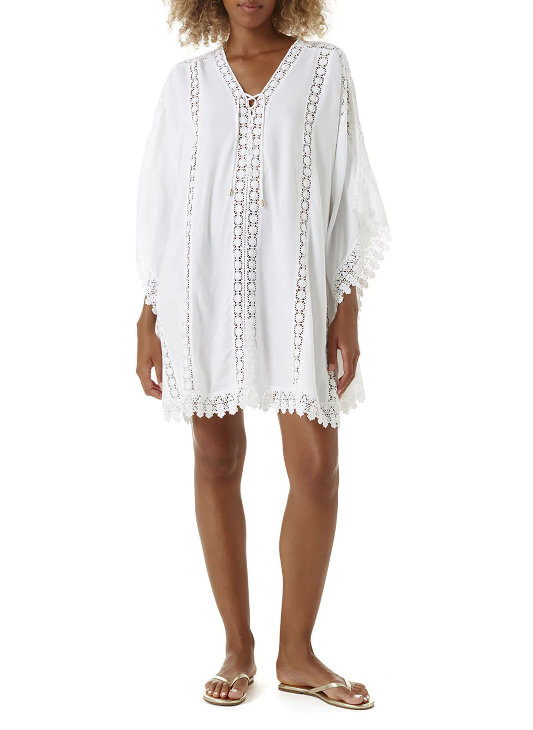 Melissa Odabash Cindy White Embroidered V-Neck Short Kaftan | Official ...