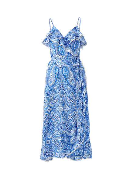 Melissa Odabash Prosperity Aztec Blue Strappy Wrap Dress