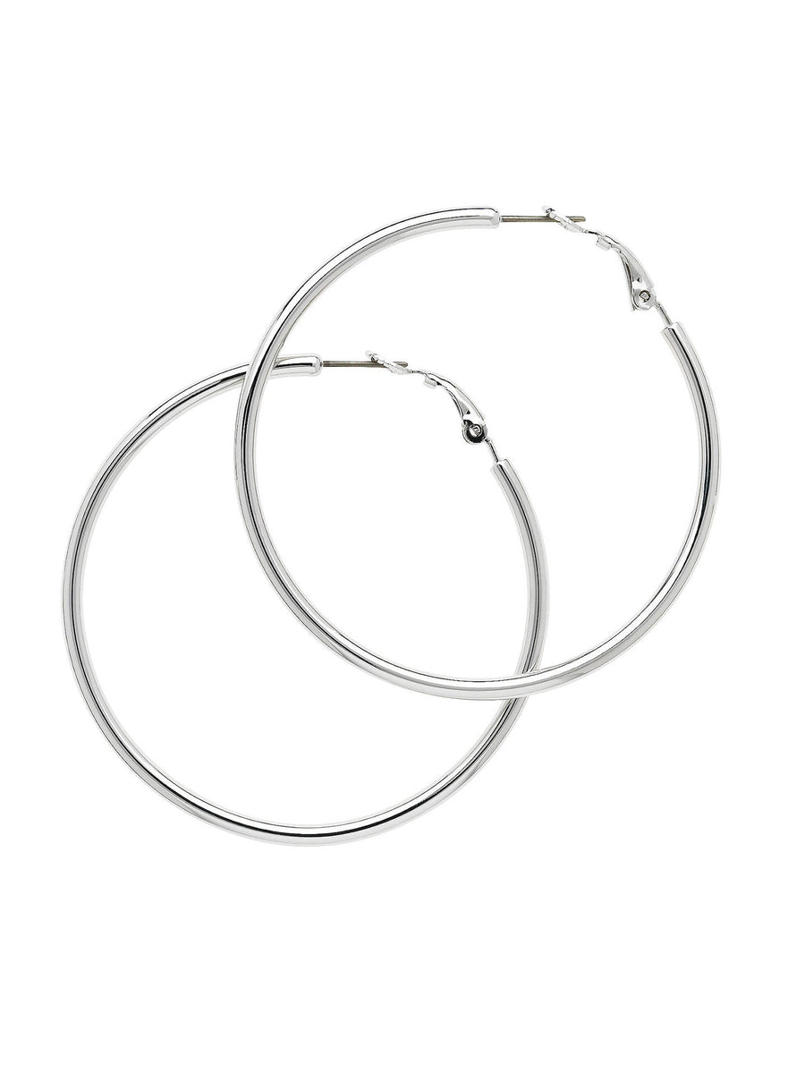 Rhodium Medium Hoop Earrings