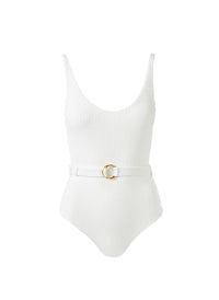 St Tropez White Ribbed Swimsuit Cutout 2023 