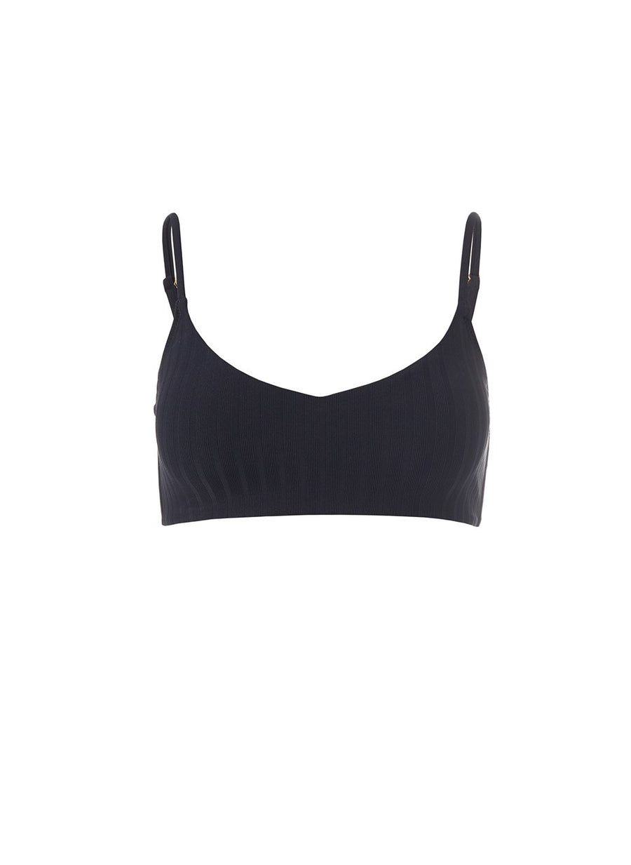 Tortola Ribbed Black Bikini Top