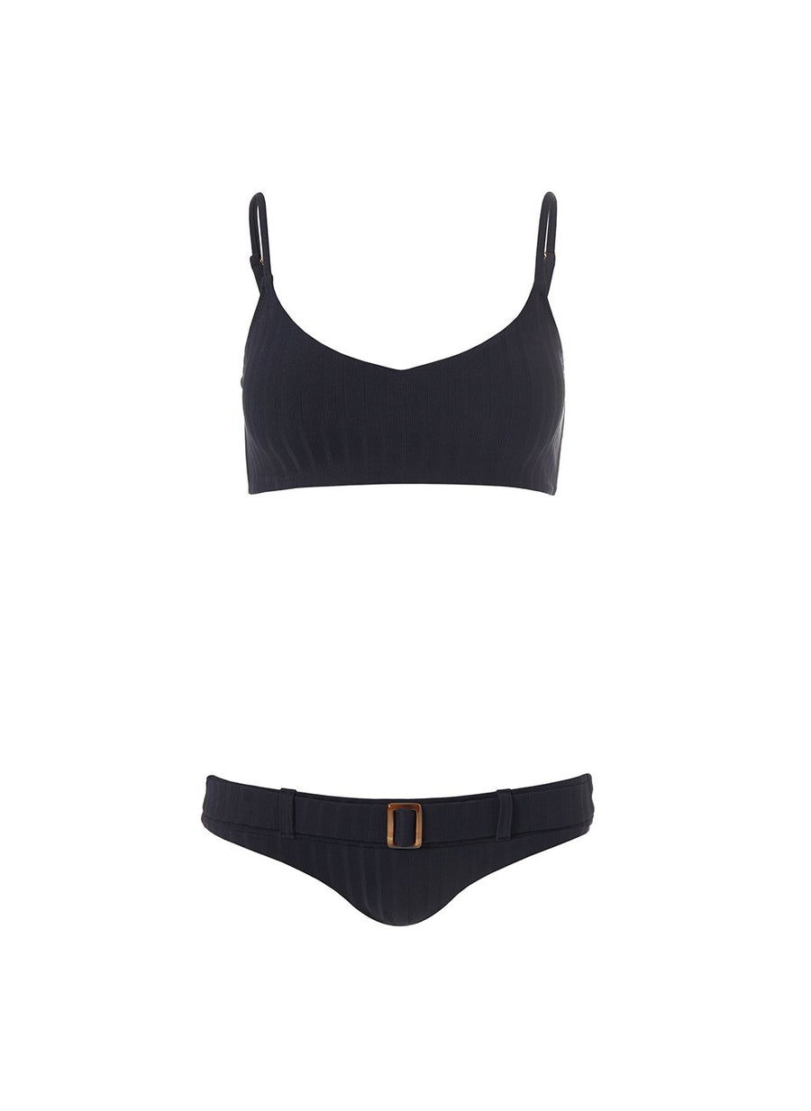 Tortola Ribbed Black Bikini