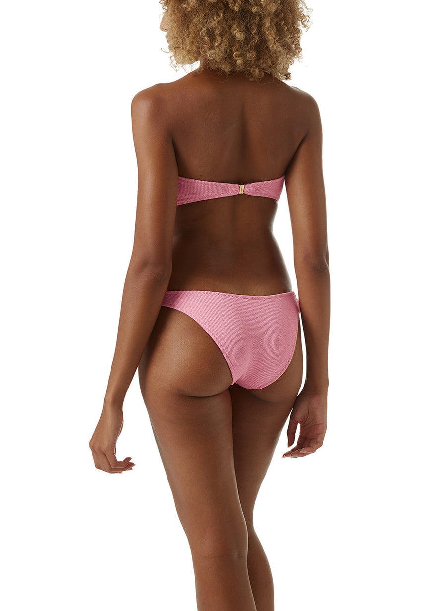 Ribbed High Cut Tie Front Bandeau Bikini Two Piece Swimsuit – Rose
