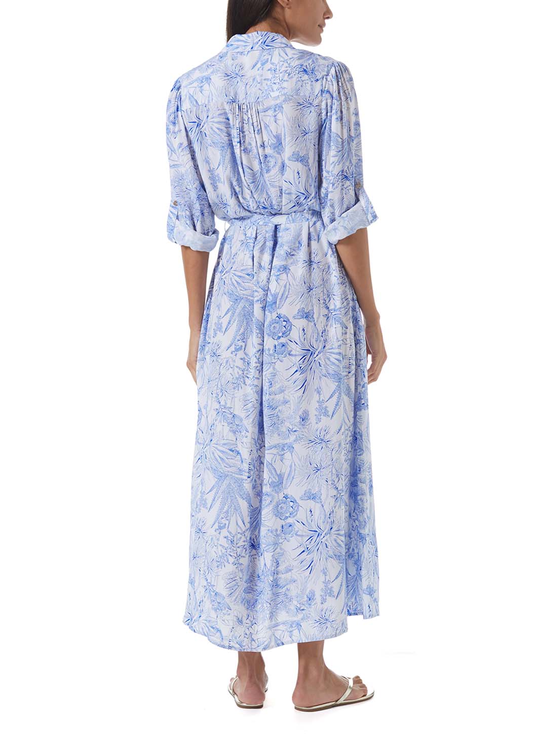 adelina blue tropical long shirt dress model_B