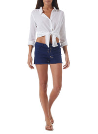 alexi navy lace up shorts model_F