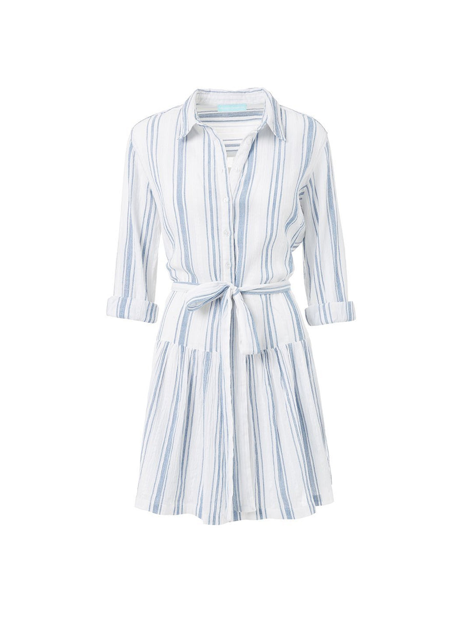 amelia blue stripe short belted shirt dress 2019